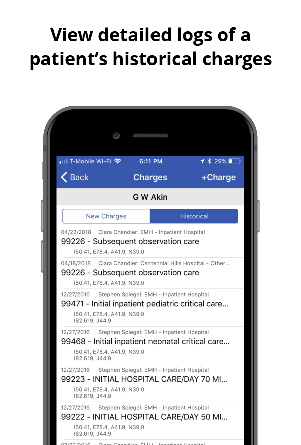 Historical patient charge